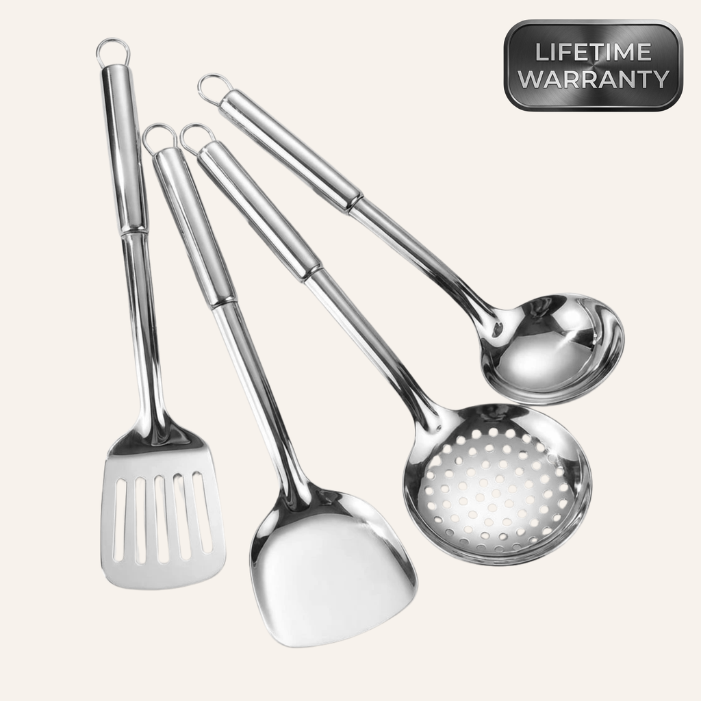 Complete cookware set featuring pots, pans, utensils, and a cutting board for everyday cooking, meal preparation, and versatile kitchen use.