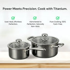 Deep cooking pot with lid for soups, sauces, stews, and everyday meal preparation on all cooktops including induction.