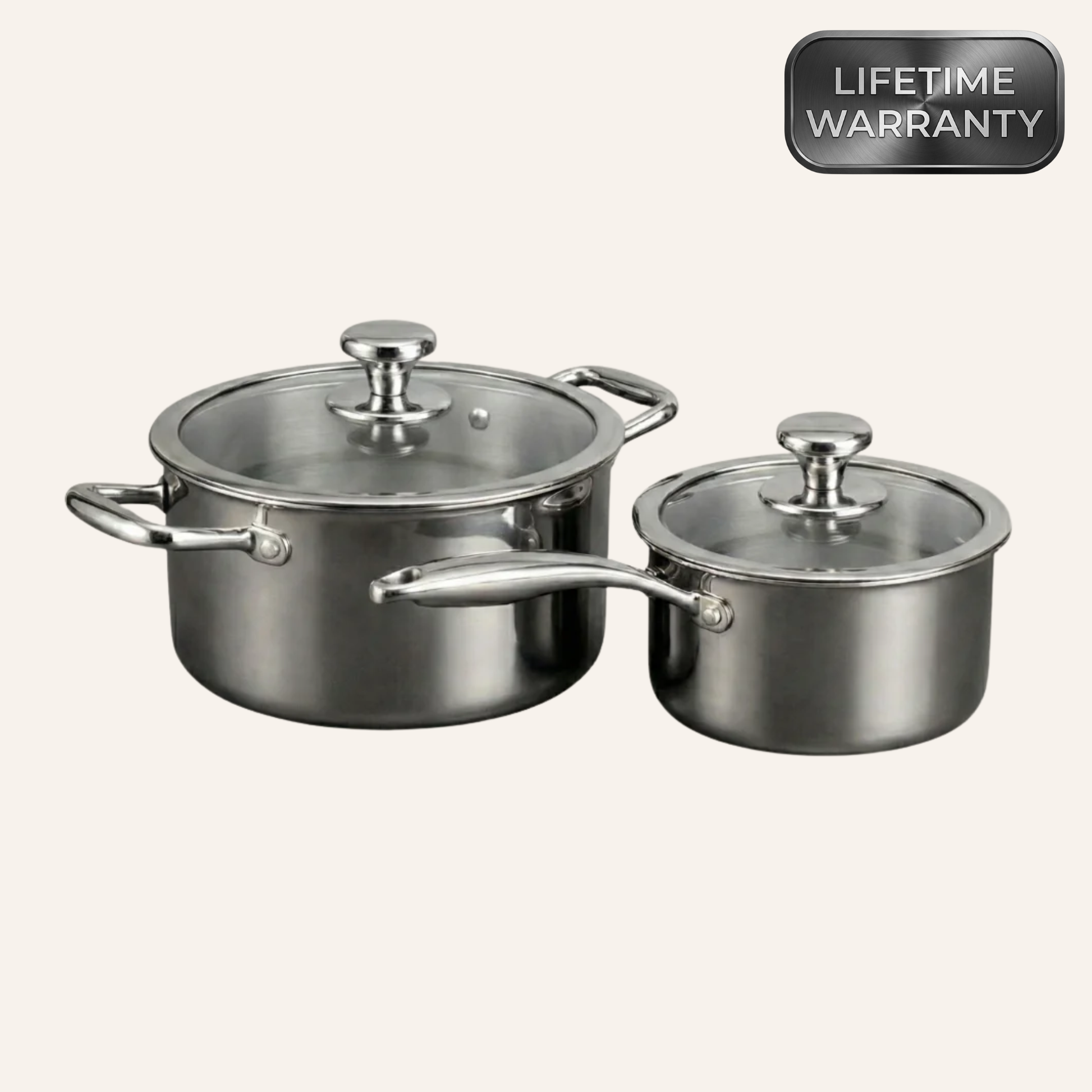 Deep cooking pot with lid for soups, sauces, stews, and everyday meal preparation on all cooktops including induction.