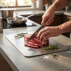 Cutting board with a non-porous surface, odor-resistant design, and dishwasher-safe construction for everyday food preparation.