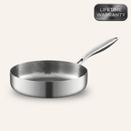 Deep cooking pan with high sidewalls and natural nonstick surface, suitable for sautéing, simmering, braising, and frying on all cooktops.