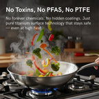 Deep cooking pan with high sidewalls and natural nonstick surface, suitable for sautéing, simmering, braising, and frying on all cooktops.