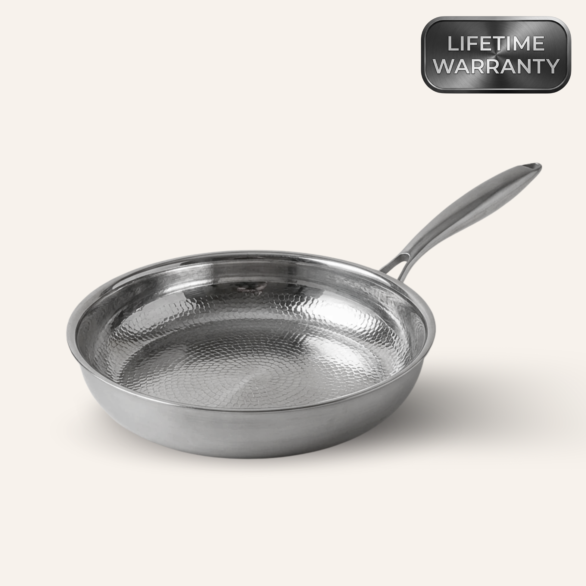 Hammered frying pan with a natural nonstick surface and durable construction, suitable for everyday cooking on all cooktops including induction.