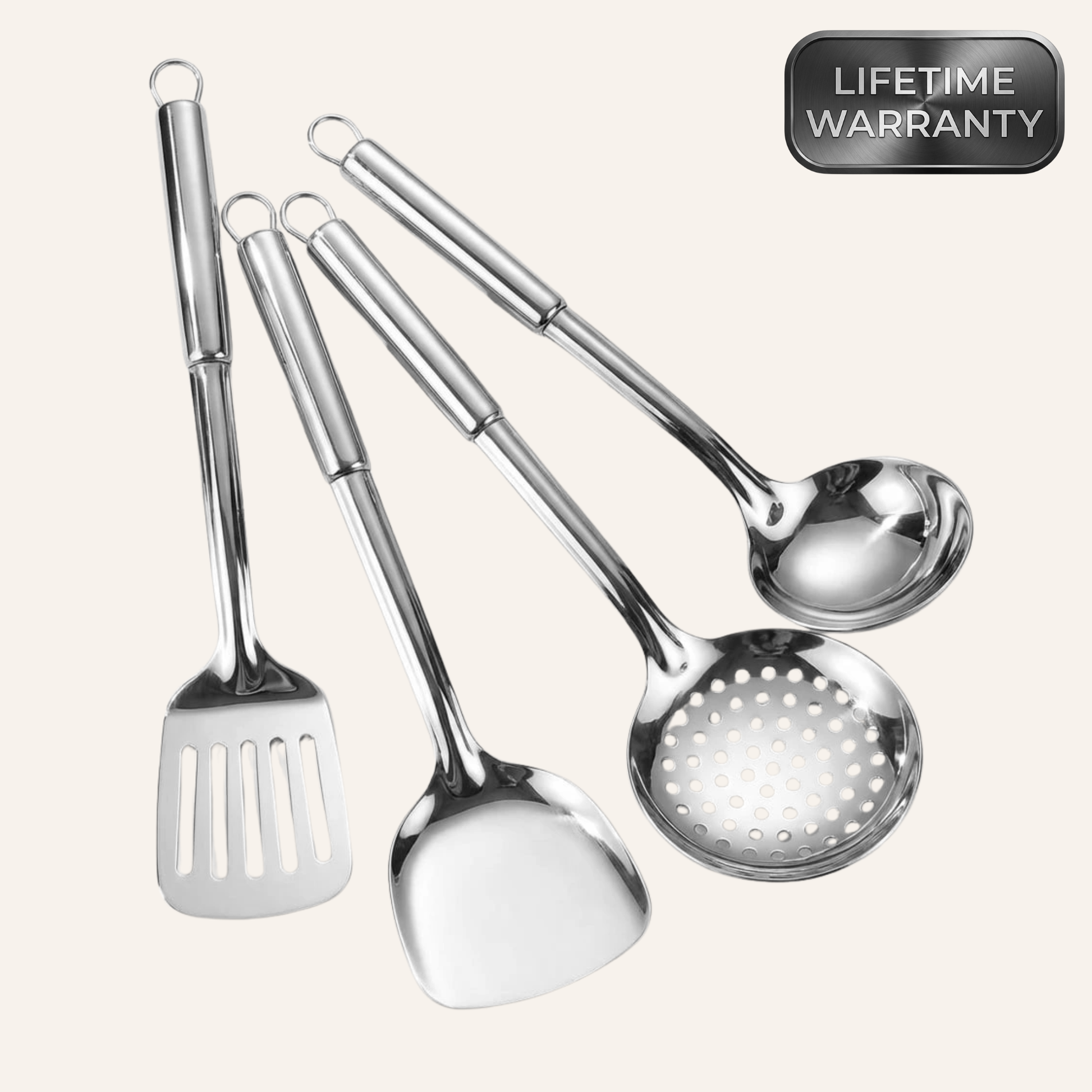 Kitchen utensil set with ergonomic handles and durable construction, ideal for cooking, serving, and everyday meal preparation.