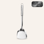 Spatula with a flexible edge and ergonomic handle, designed for flipping, lifting, and serving food while protecting cookware surfaces.